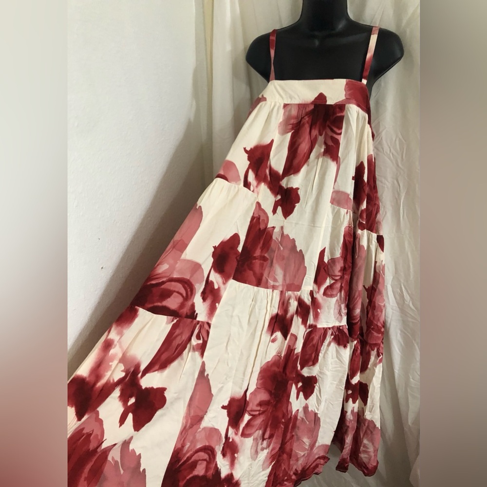 Anthropologie ATL Abel the Label Raspberry cream multi swing tent dress size L
